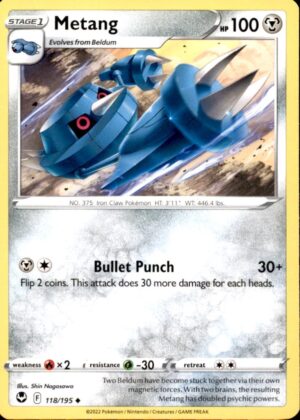 Pokemon Silver Tempest Metang 118/195 UNCOMMON NM