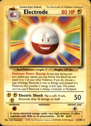 Pokemon Base Set Unlimited Electrode 21/102 RARE HP
