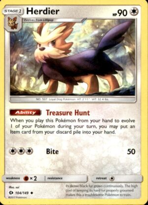 Pokemon SM Base Set Herdier 104/149 UNCOMMON LP
