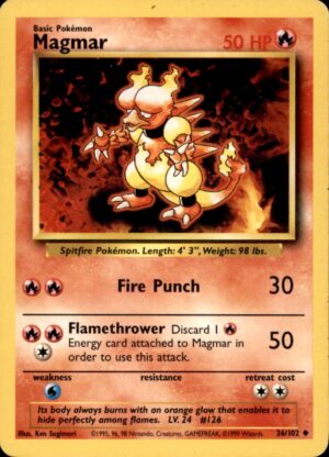 Pokemon Base Set Unlimited Magmar 36/102 UNCOMMON LP