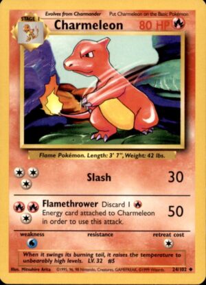 Pokemon Base Set Unlimited Charmeleon 24/102 UNCOMMON MP