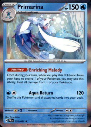 Pokemon Pitch Black Primarina 020/084 HOLO RARE NM