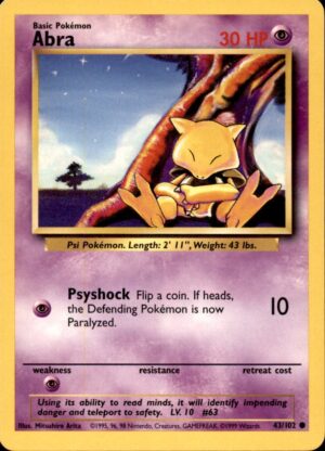 Pokemon Base Set Unlimited Abra 43/102 COMMON LP