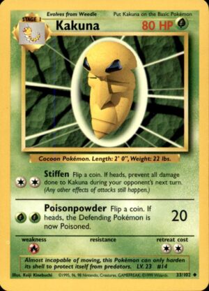 Pokemon Base Set Unlimited Kakuna 33/102 UNCOMMON LP