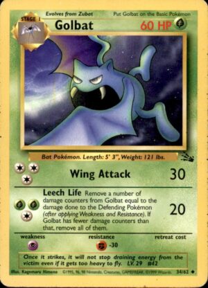 Pokemon Fossil Golbat 34/62 UNCOMMON UNLIMITED LP