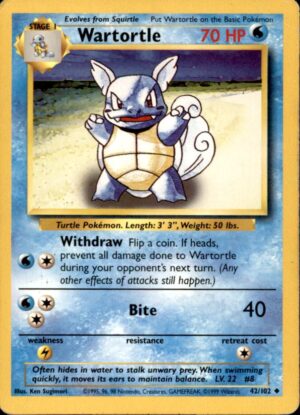 Pokemon Base Set Unlimited Wartortle 42/102 UNCOMMON MP