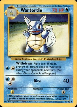 Pokemon Base Set Unlimited Wartortle 42/102 UNCOMMON MP