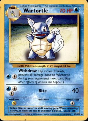 Pokemon Base Set Unlimited Wartortle 42/102 UNCOMMON MP