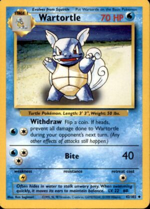Pokemon Base Set Unlimited Wartortle 42/102 UNCOMMON LP