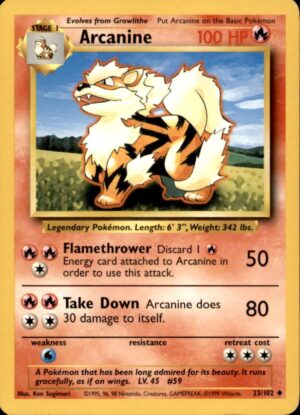 Pokemon Base Set Unlimited Arcanine 23/102 UNCOMMON LP