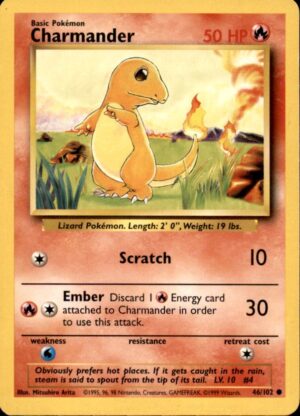 Pokemon Base Set Unlimited Charmander 46/102 COMMON HP-LP