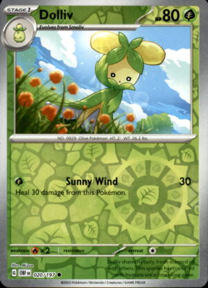 Pokemon Obsidian Flames Dolliv 020/197 COMMON REVERSE HOLO NM