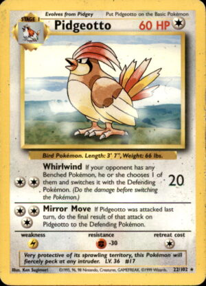 Pokemon Base Set Unlimited Pidgeotto 22/102 RARE MP