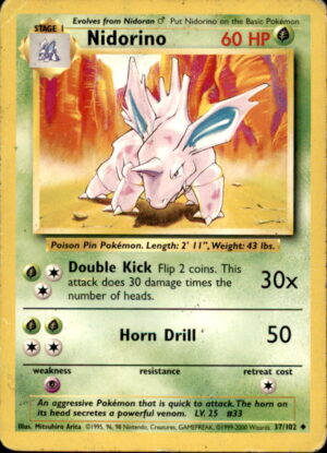 Pokemon Base Set Unlimited Nidorino 37/102 UNCOMMON HP