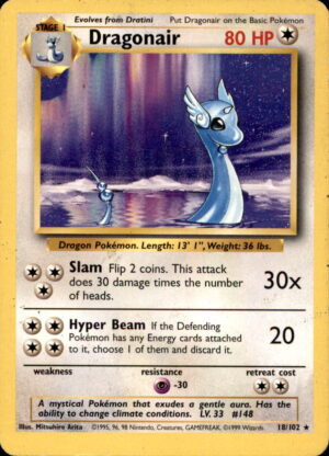 Pokemon Base Set Unlimited Dragonair 18/102 RARE HP SMALL CORNER CREASE