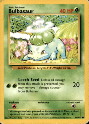 Pokemon Base Set Unlimited Bulbasaur 44/102 COMMON MP