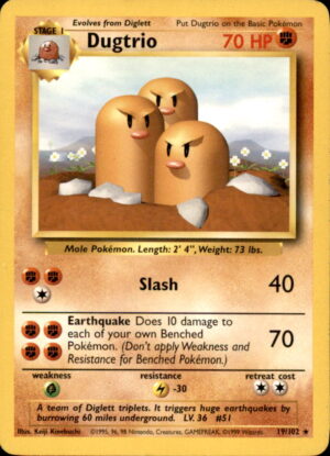 Pokemon Base Set Unlimited Dugtrio 19/102 RARE LP
