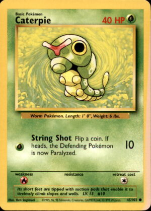 Pokemon Base Set Unlimited Caterpie 45/102 COMMON LP SUNBLEACHED EDGE