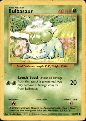 Pokemon Base Set Unlimited Bulbasaur 44/102 COMMON HP