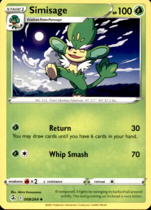 Pokemon Fusion Strike Simisage 008/264 UNCOMMON NM