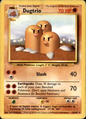 Pokemon Base Set Unlimited Dugtrio 19/102 RARE HP