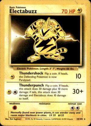 Pokemon Base Set Unlimited Electabuzz 20/102 RARE HP