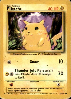 Pokemon Base Set Unlimited Pikachu 58/102 COMMON HP