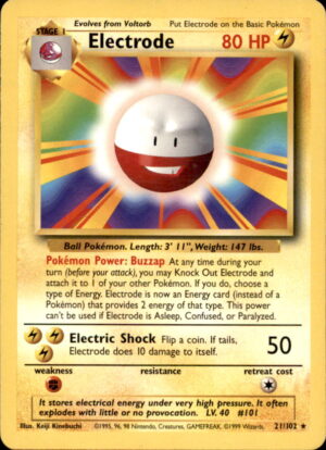 Pokemon Base Set Unlimited Electrode 21/102 RARE LP+