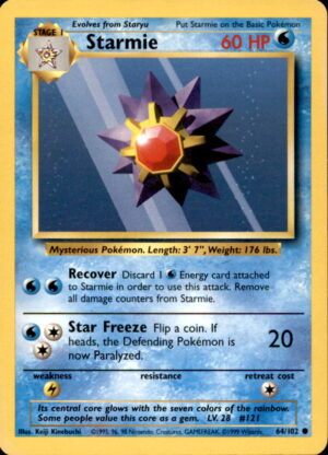 Pokemon Base Set Unlimited Starmie 64/102 COMMON LP