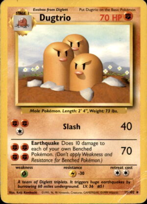 Pokemon Base Set Unlimited Dugtrio 19/102 RARE HP
