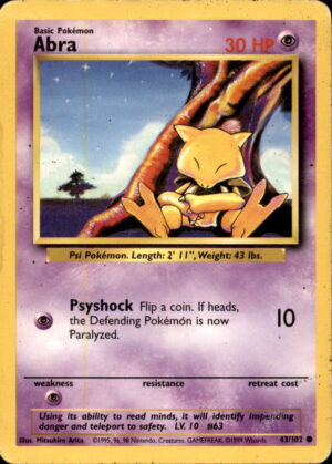Pokemon Base Set Unlimited Abra 43/102 COMMON MP