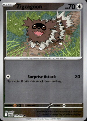 Pokemon Phantasmal Flames Zigzagoon 081/094 COMMON REVERSE HOLO NM