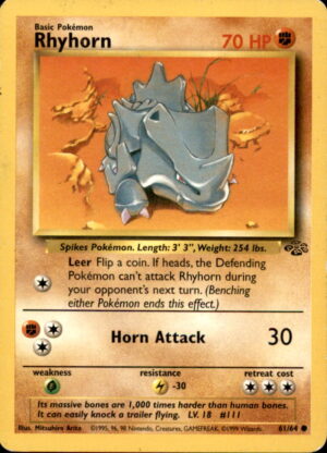 Pokemon Jungle Rhyhorn 61/64 UNLIMITED COMMON LP