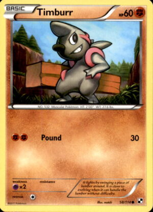 Pokemon Black & White Timburr 58/114 COMMON LP
