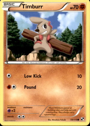 Pokemon Black & White Timburr 59/114 COMMON LP