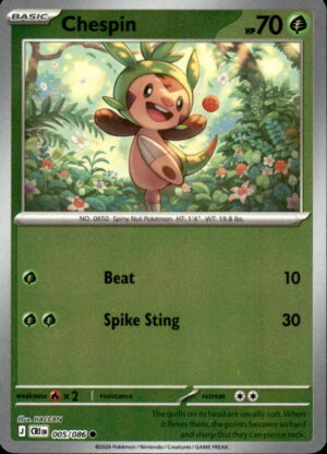 Pokemon Chaos Rising Chespin 005/086 REVERSE HOLO COMMON NM