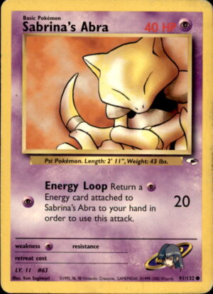 Pokemon Gym Heroes Sabrina's Abra 91/132 UNLIMITED COMMON LP